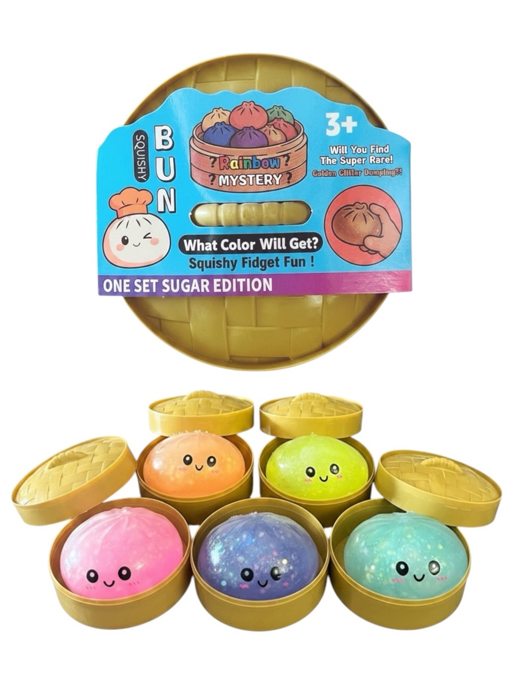Soft Dumpling Glitter Glow in Dark Squishy Stres Relief Fidget Toy Mystery Color